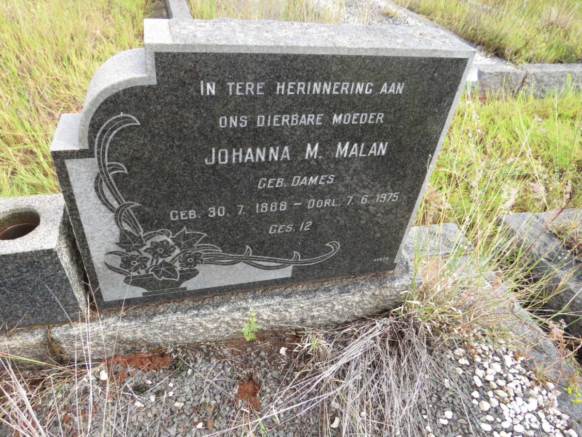MALAN Johanna M. nee DAMES 1888-1975