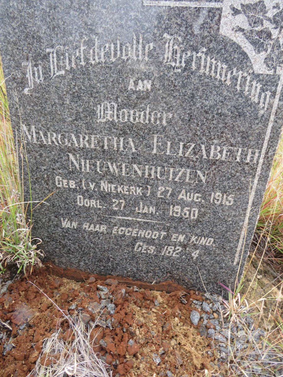 NIEUWENHUIZEN Margaretha Elizabeth nee v. NIEKERK 1915-1950