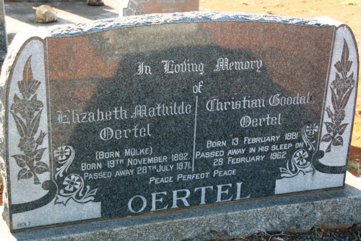 OERTEL Christian Goodale 1881-1962 &amp; Elizabeth Mathilde MULKE 1882-1971