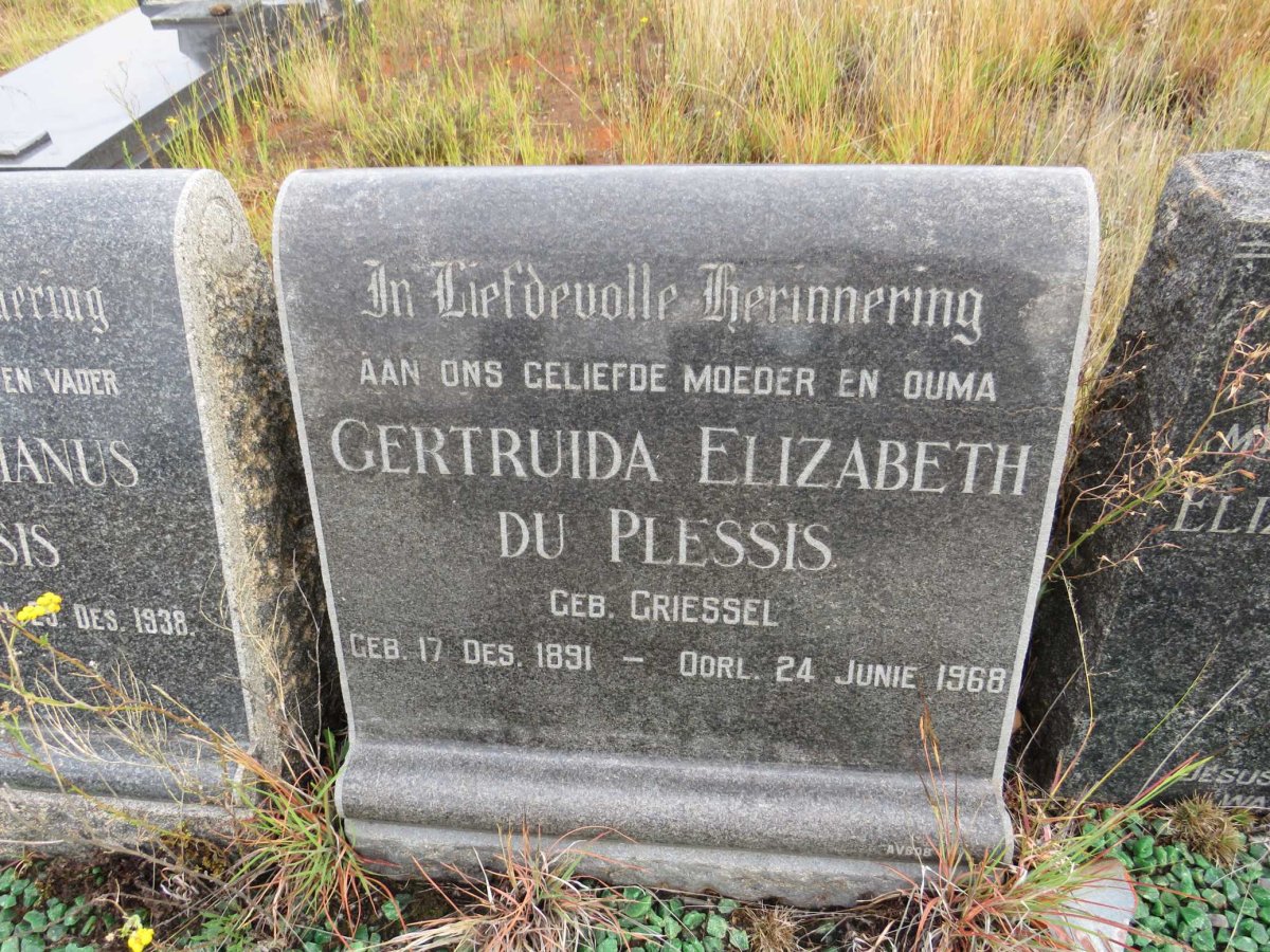 PLESSIS Gertruida Elizabeth, du nee GRIESSEL 1891-1968