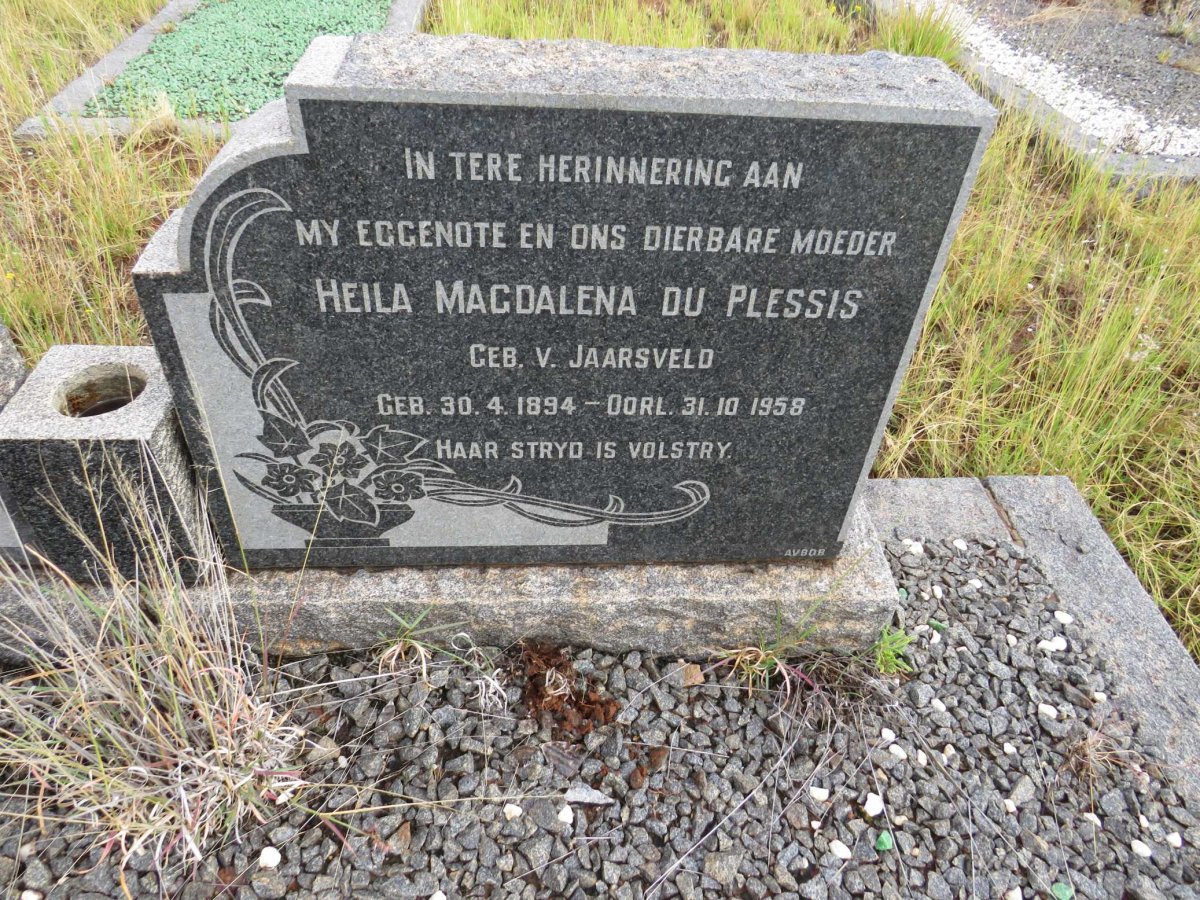 PLESSIS Heila Magdalena, du nee V. JAARSVELD 1894-1958
