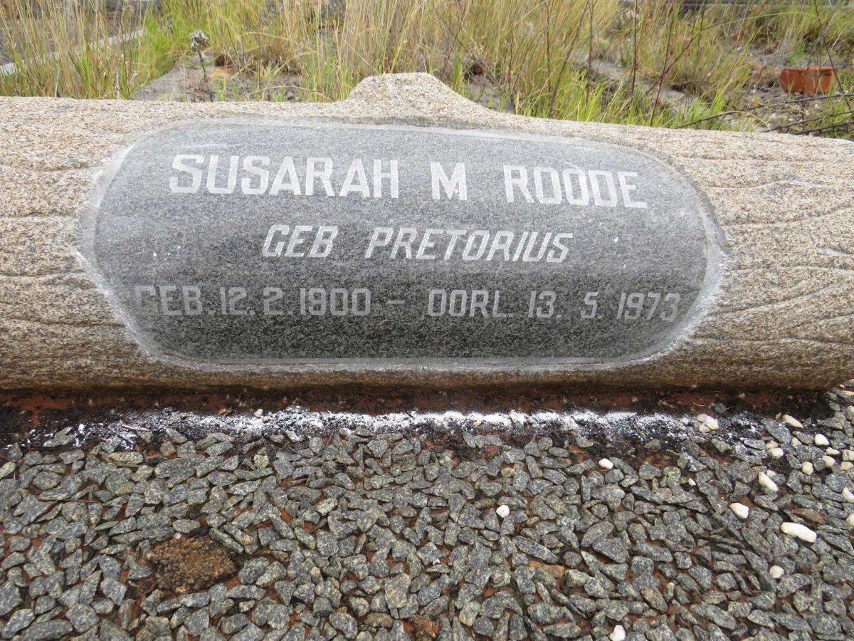 ROODE Susarah M. nee PRETORIUS 1900-1973