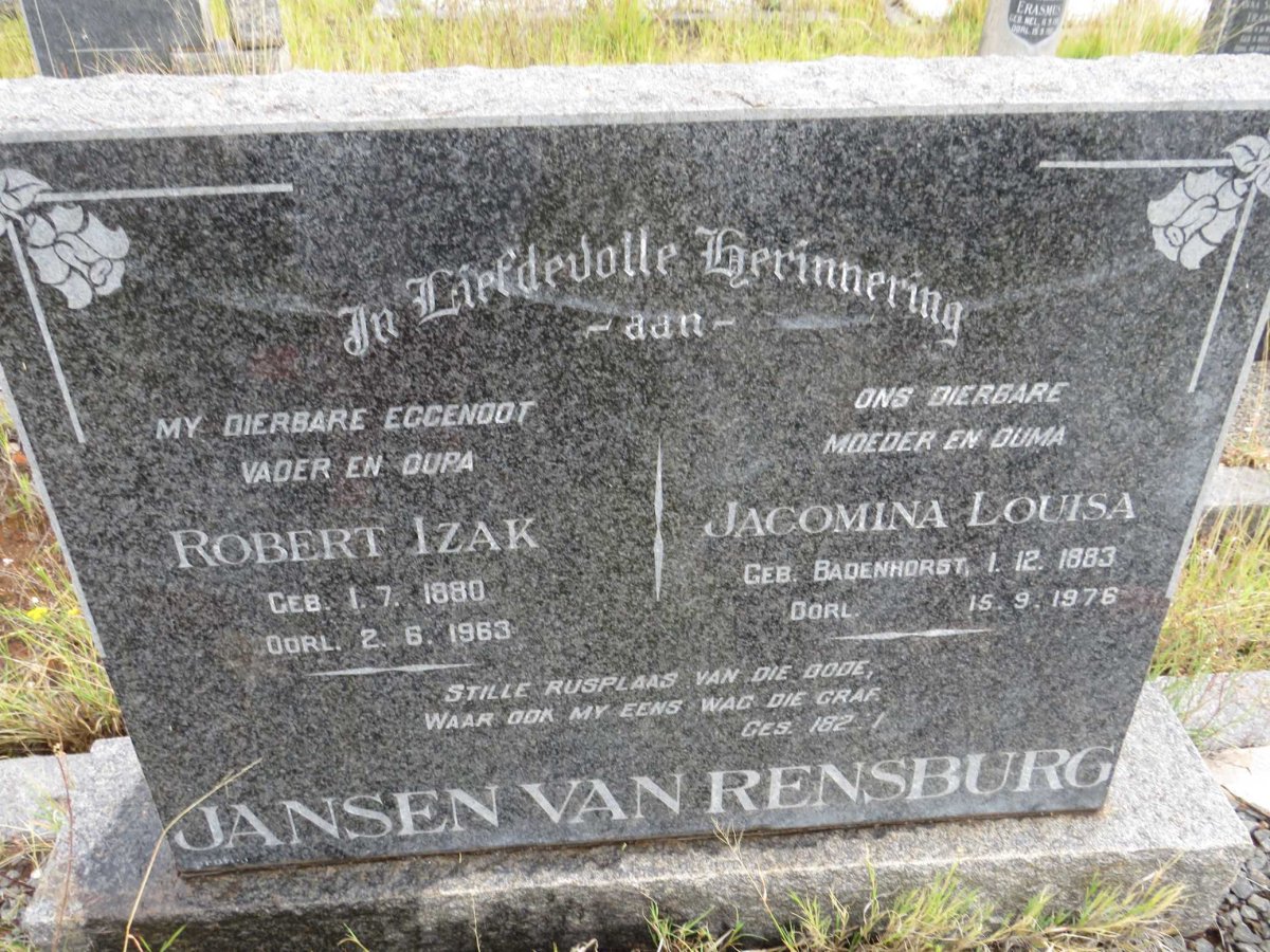RENSBURG Robert Izak, Jansen van 1880-1963 &amp; Jacomina Louisa BADENHORST 1883-1976