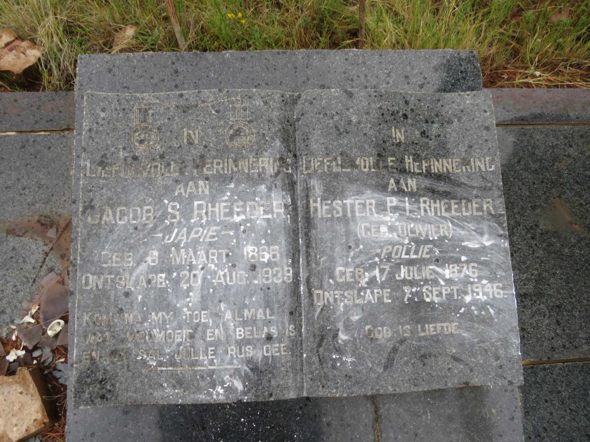 RHEEDER Jacob S. 1866-1939 &amp; Hester P.I. OLIVIER 1876-1946