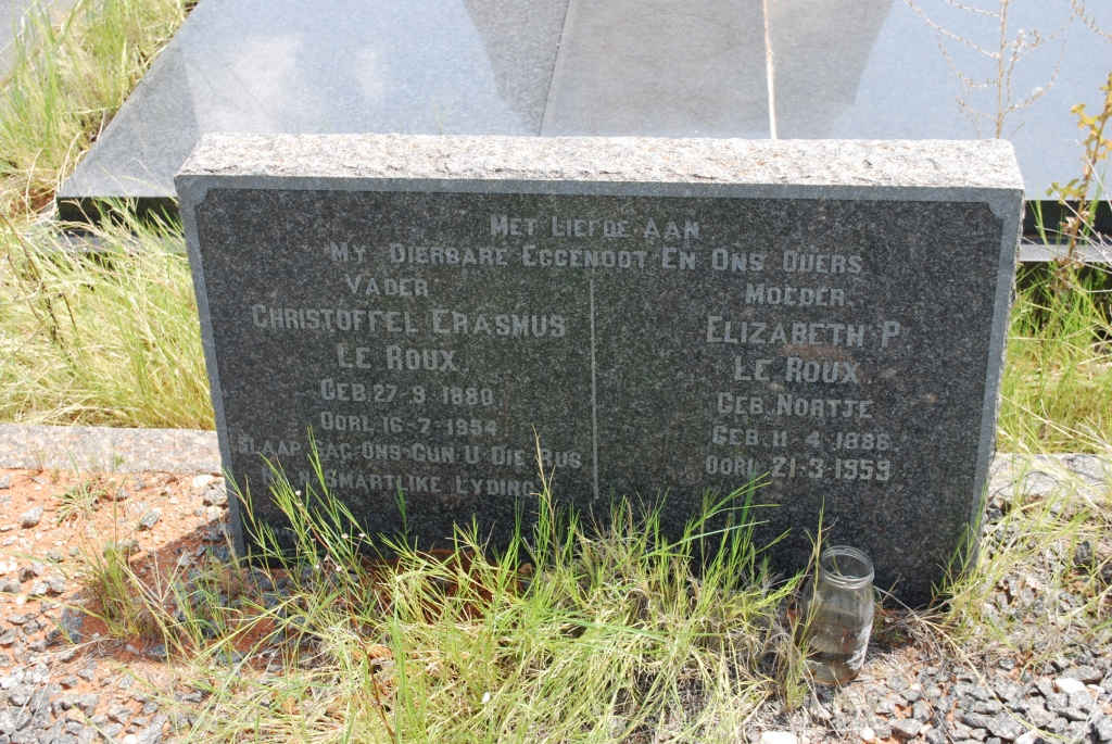 ROUX Christoffel Erasmus, le 1880-1954 &amp; Elizabeth P. NORTJE 1886-1959