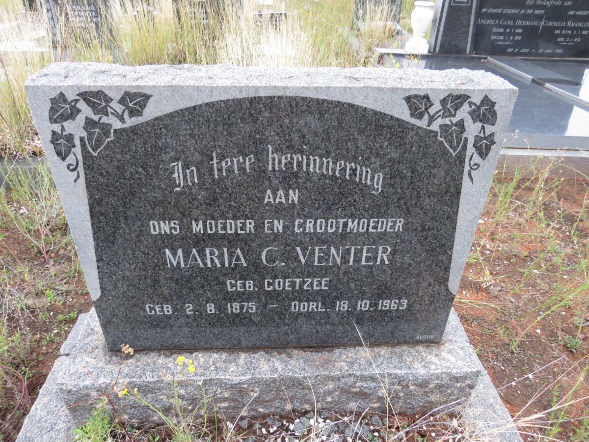 VENTER Maria C. nee COETZEE 1875-1963