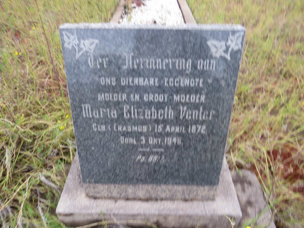 VENTER Maria Elizabeth nee ERASMUS 1872-1940