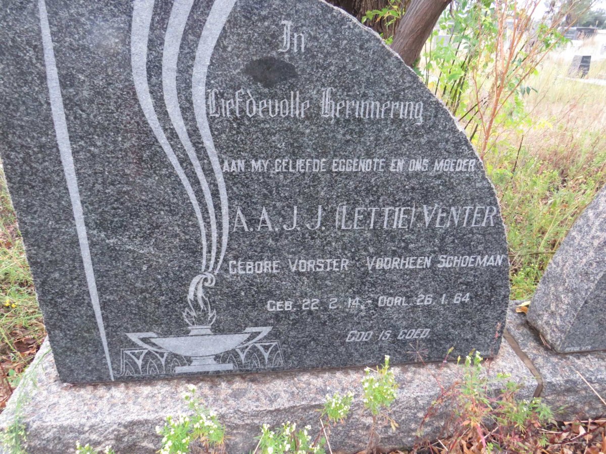 VENTER A.A.J.J. voorheen SCHOEMAN nee VORSTER 1914-1964