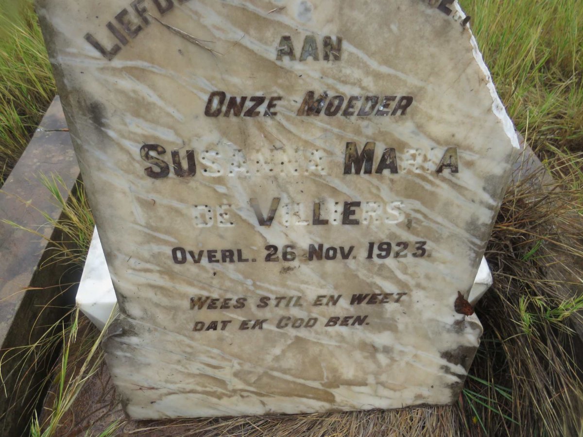 VILLIERS Susanna Maria, de -1923