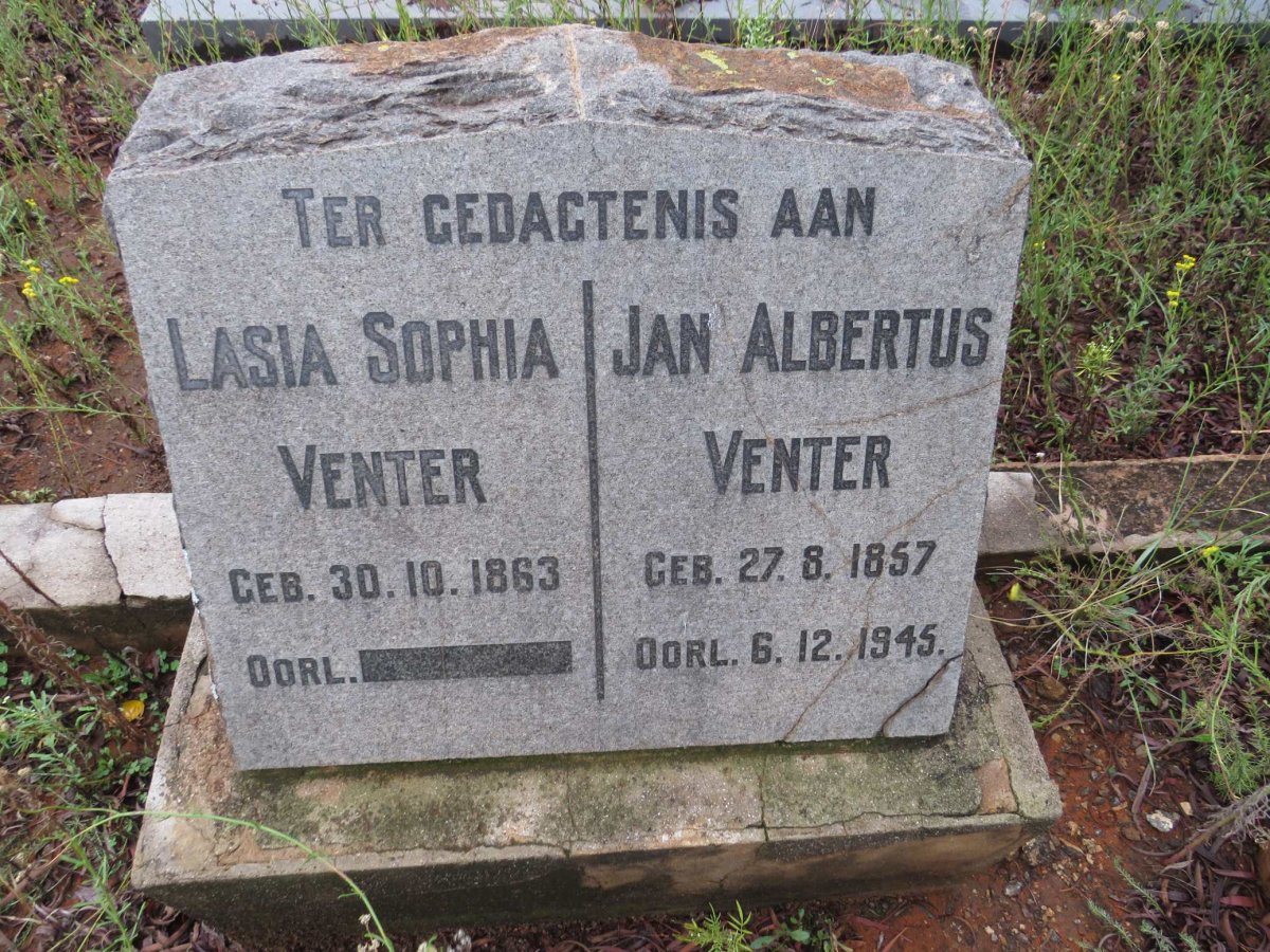VENTER Jan Albertus 1857-1945 &amp; Lasia Sophia 1863-