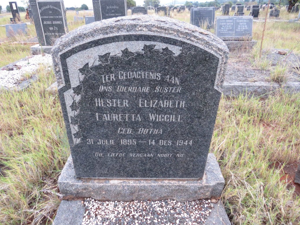WIGGILL Hester Elizabeth Lauretta nee BOTHA 1895-1944