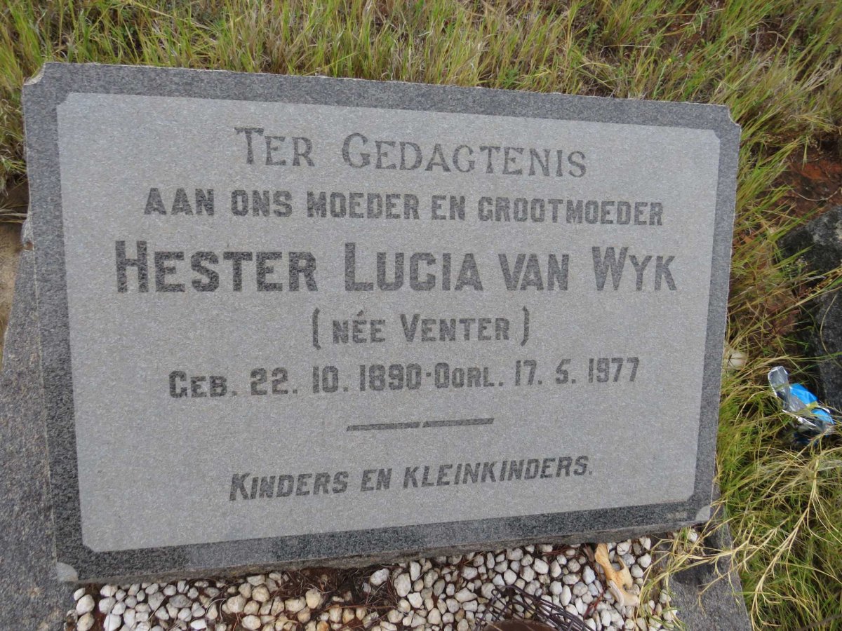 WYK Hester Lucia, van nee VENTER 1890-1977