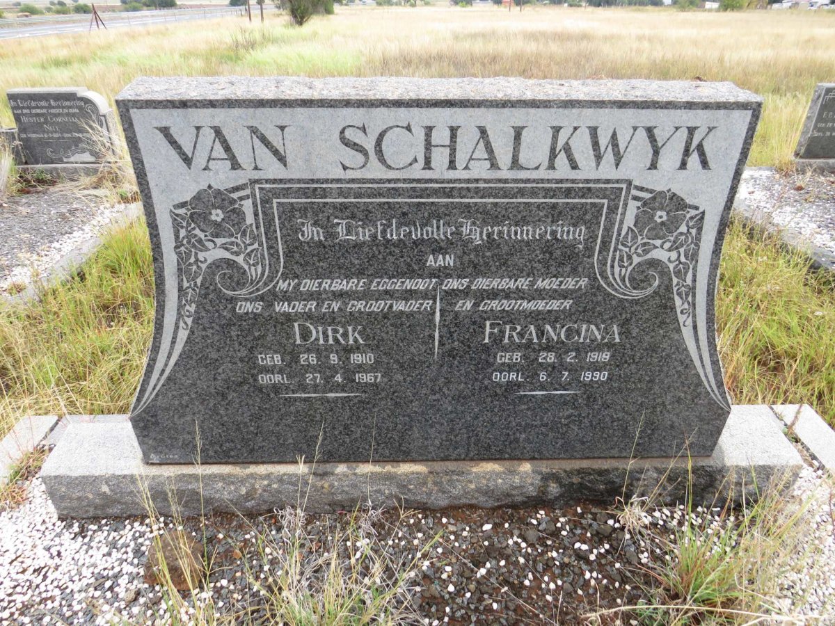 SCHALKWYK Dirk, van 1910-1967 &amp; Francina 1919-1990