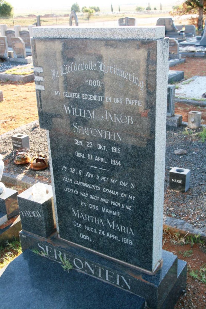 SERFONTEIN Willem Jakob 1915-1954 &amp; Martha Maria HUGO 1919-
