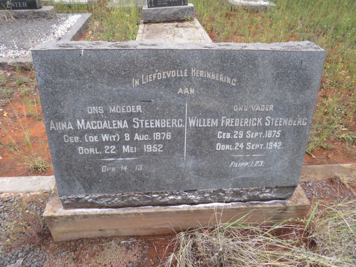 STEENBERG Willem Frederik 1875-1942 &amp; Anna Magdalena DE WIT 1876-1952