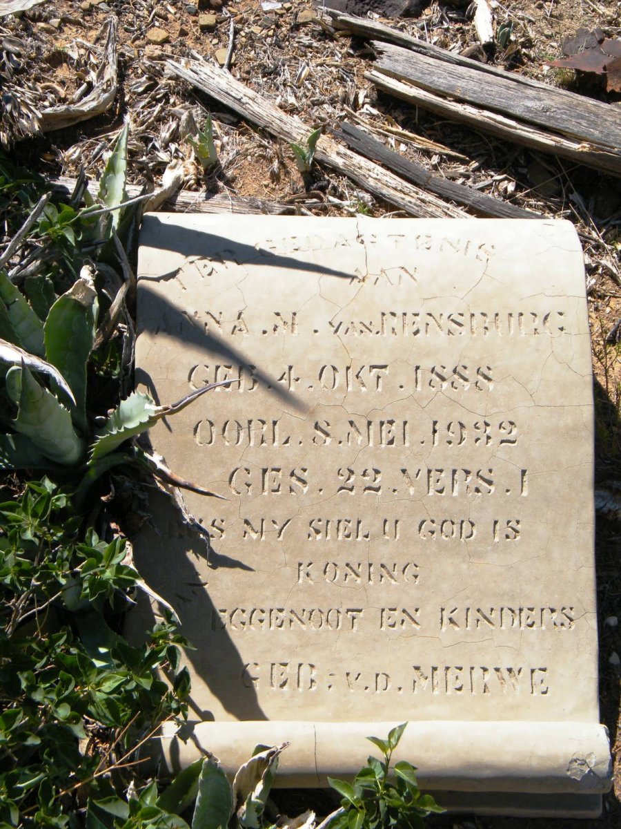 RENSBURG Anna M., van nee V.D. MERWE 1888-1932