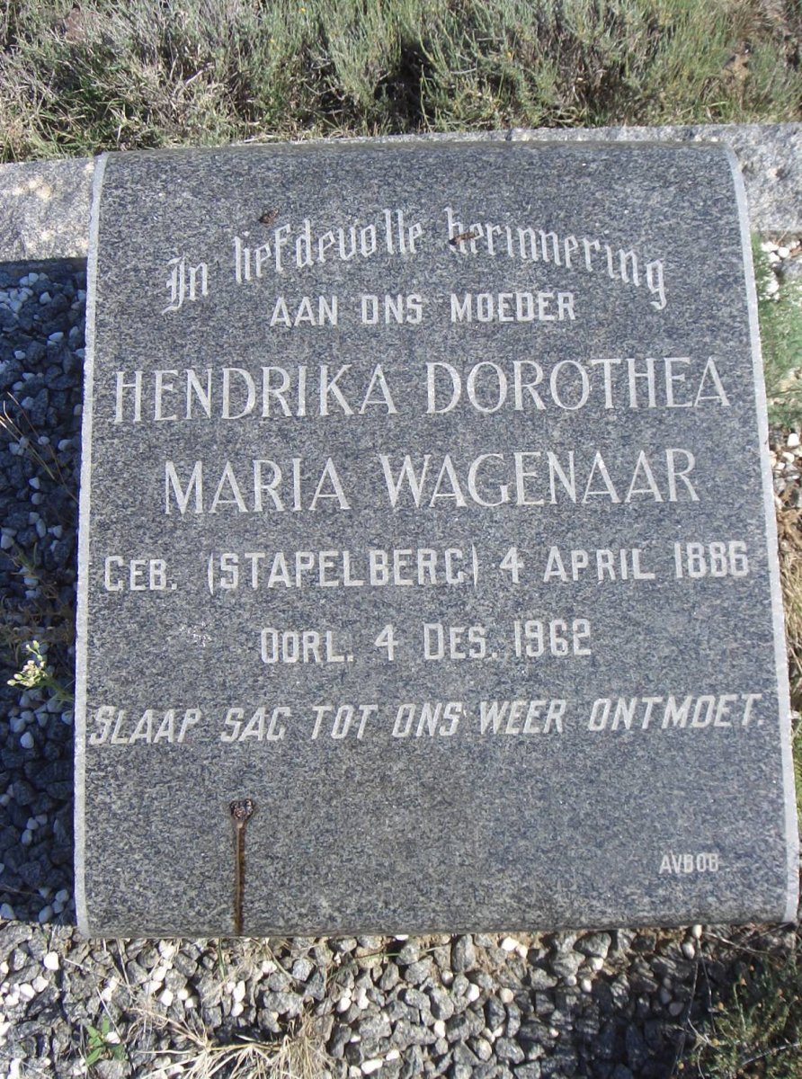 WAGENAAR Hendrika Dorothea Maria nee STAPELBERG 1886-1962