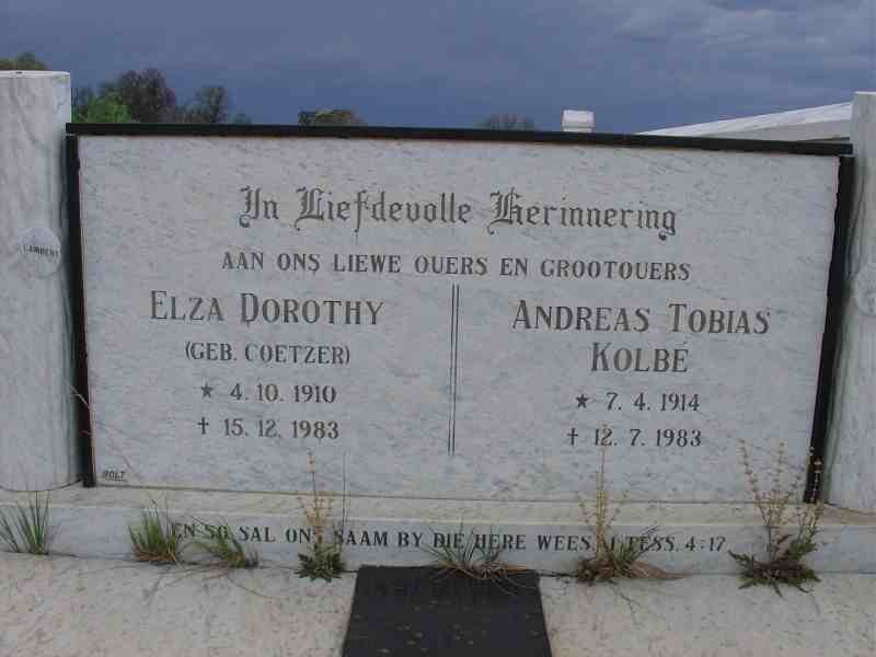 KOLBE Andreas Tobias 1914-1983 &amp; Elza Dorothy COETZER 1910-1983