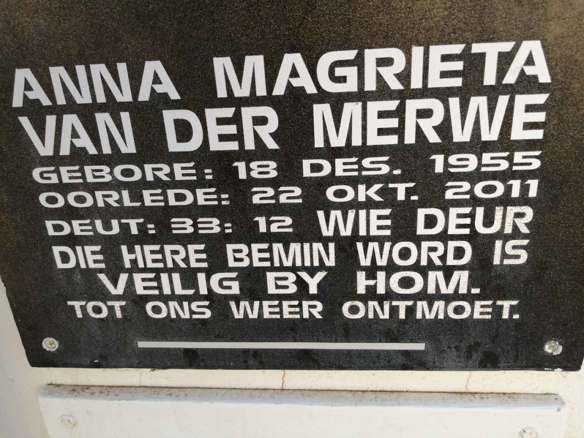 MERWE Anna Magrieta, van der 1955-2011