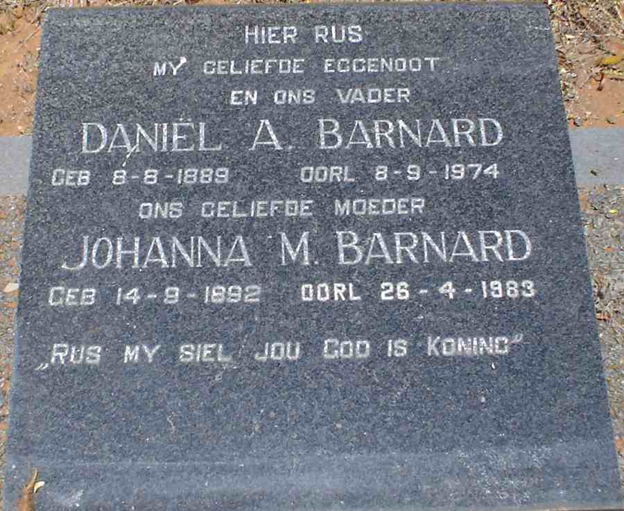 BARNARD Daniël A. 1889-1974 &amp; Johanna M. 1892-1983