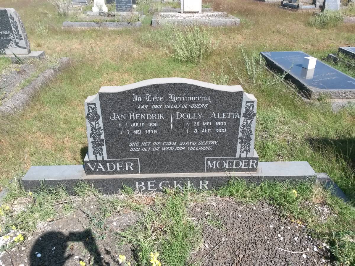 BECKER Jan Hendrik 1891-1979 &amp; Dolly Aletta 1903-1983