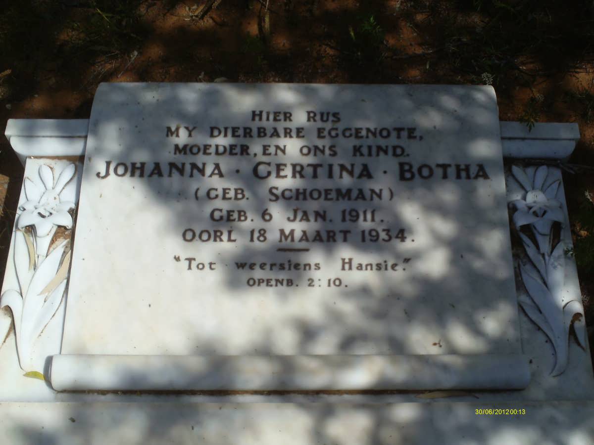 BOTHA Johanna Gertina nee SCHOEMAN 1911-1934 :: BOTHA Kind