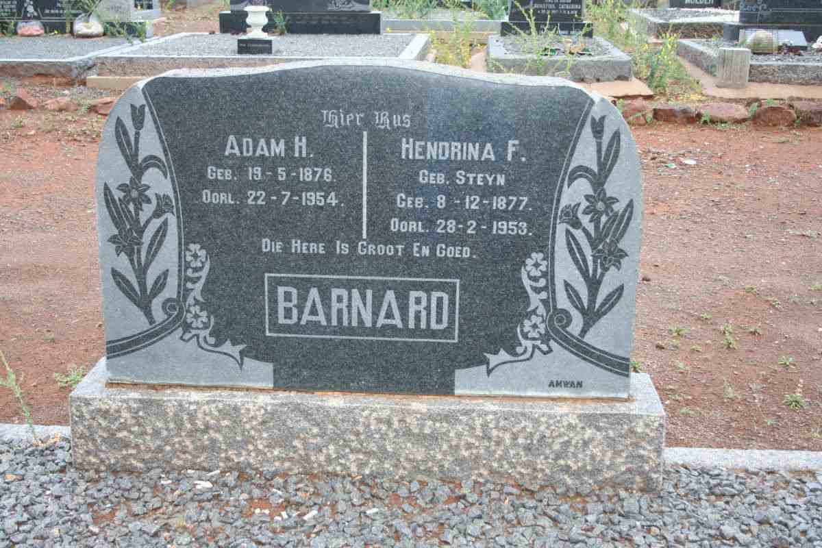 BARNARD Adam H. 1876-1954 &amp; Hendrina F. STEYN 1877-1953