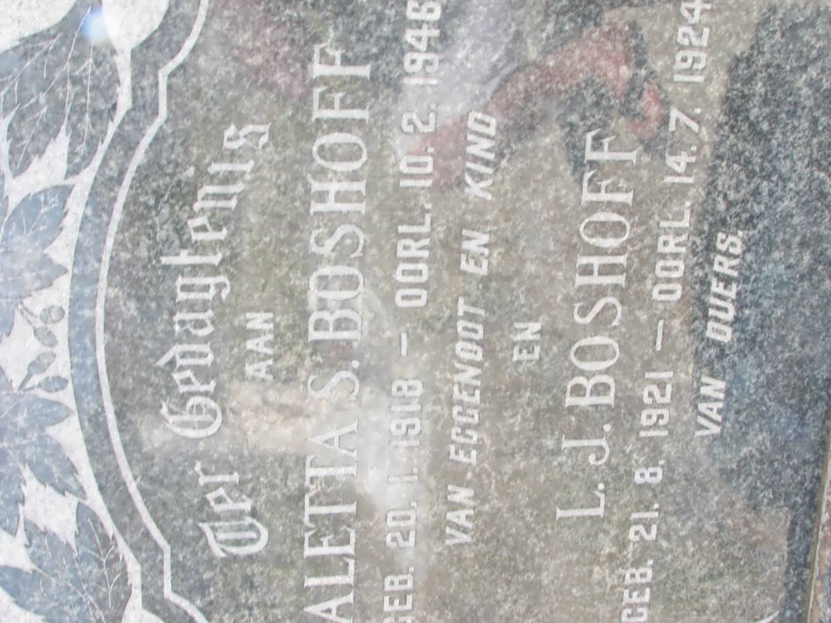 BOSHOFF L.J. 1921-1924 &amp; Aletta S. 1918-1946