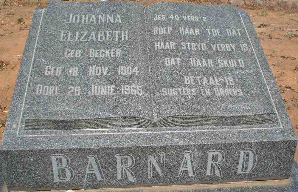 BARNARD Johanna Elizabeth nee  BECKER 1904-1965