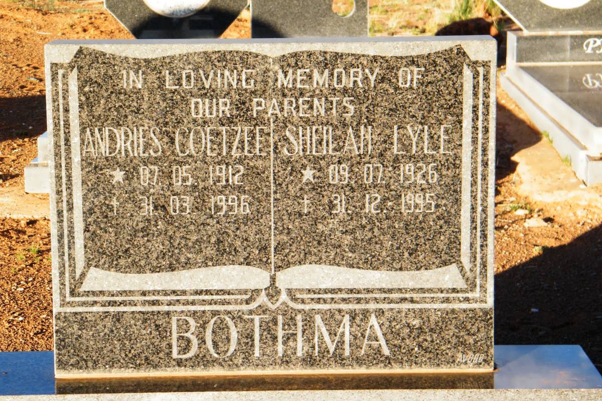 BOTHMA Andries Coetzee 1912-1996 &amp; Sheilah Lyle 1926-1995