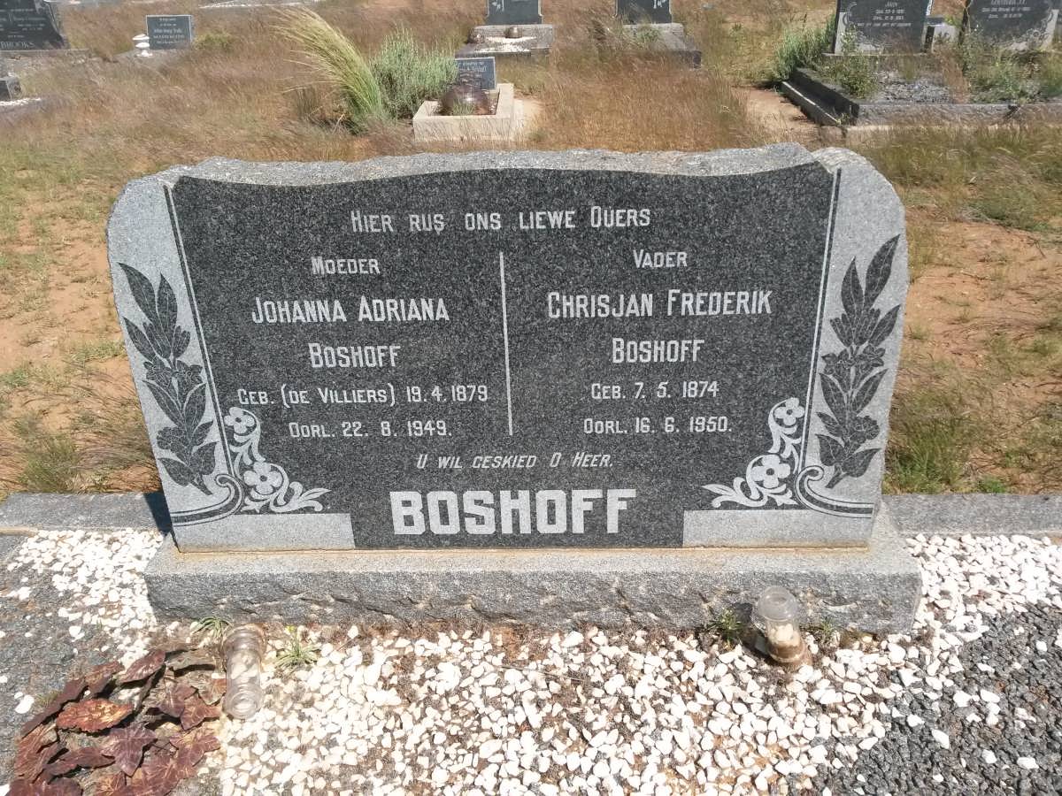 BOSHOFF Chrisjan Frederik 1874-1950 &amp; Johanna Adriana DE VILLIERS 1879-1949