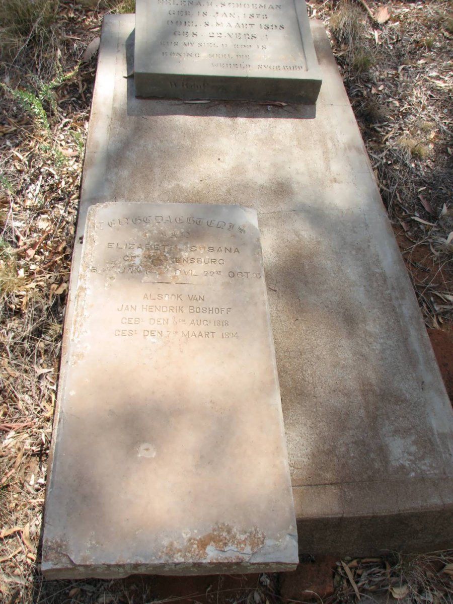 BOSHOFF Jan Hendrik 1818-1894 &amp; Elizabeth Susanna VAN RENSBURG 182? -1893 :: SCHOEMAN Helena H. 1873-1898