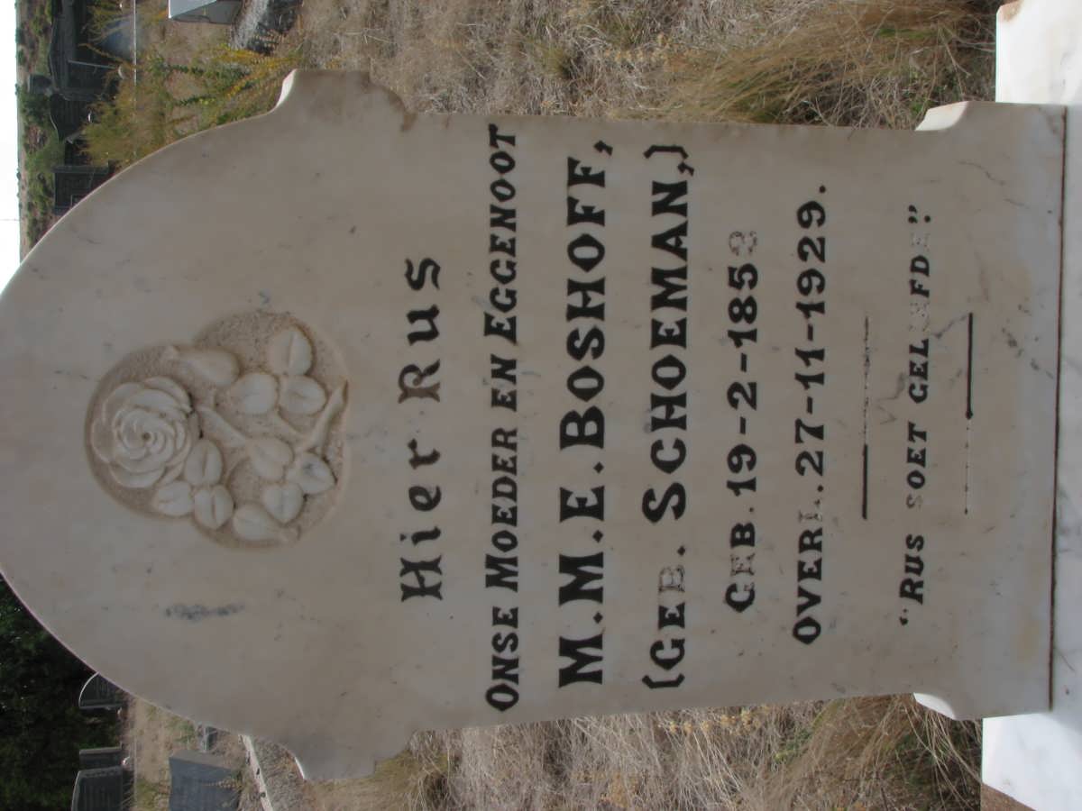 BOSHOFF M.M.E. nee SCHOEMAN 1853-1929