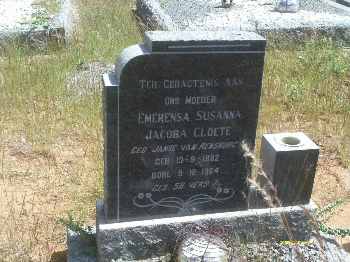 CLOETE Emerensa Susanna Jacoba nee JANSE VAN RENSBURG 1882-1964