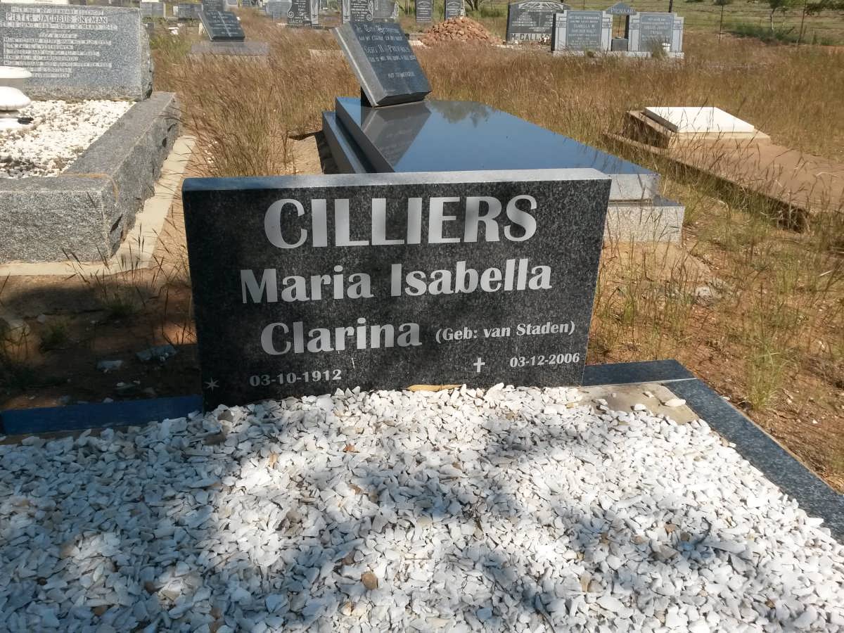 CILLIERS Maria Isabella Clarina nee VAN STADEN 1912-2006