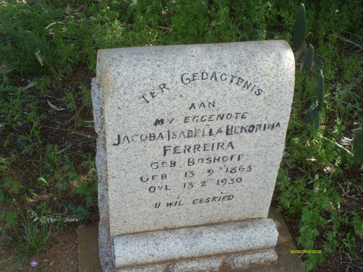 FERREIRA Jacoba Isabella Hendrina nee BOSHOFF 1863-1930