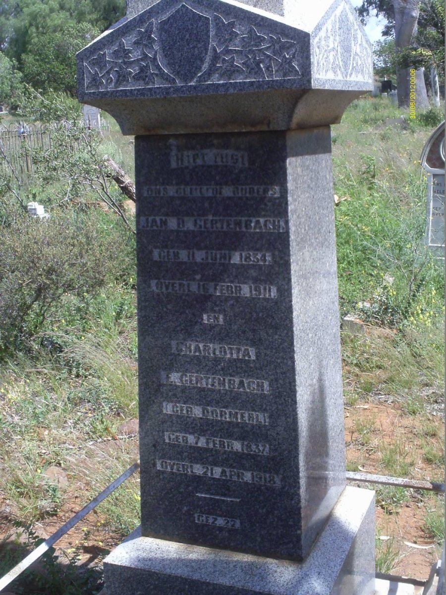GERTENBACH Jan D. 1834-1911 &amp; Charlotte DORMEHL 1837-1918