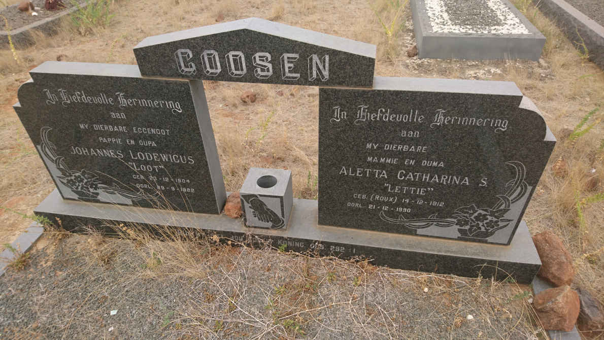 GOOSEN Johannes Lodewicus 1904-1982 &amp; Aletta Catharina S. ROUX 1912-1990