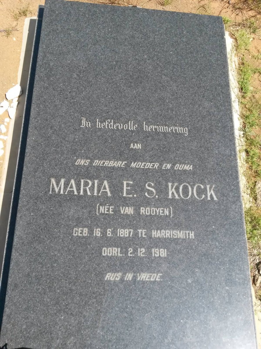 KOCK Maria E.S. nee van ROOYEN 1887-1981