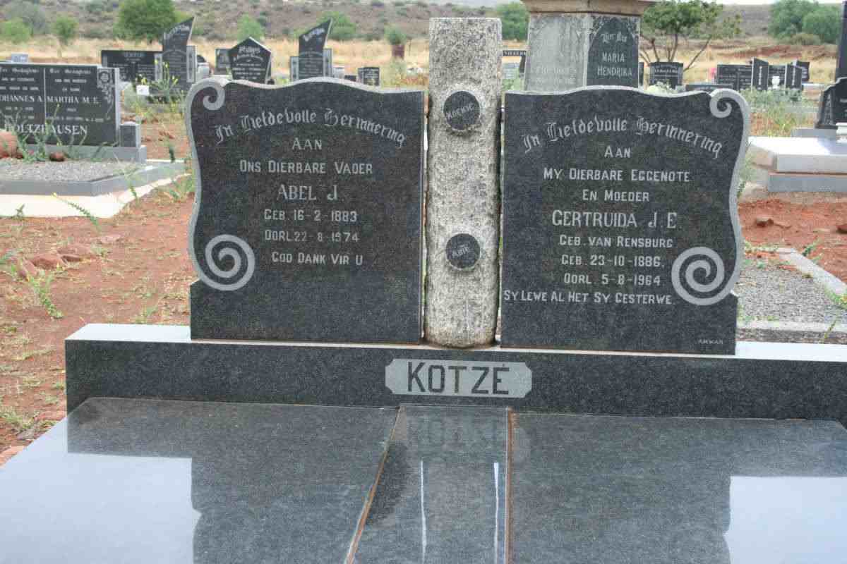 KOTZE Abel J. 1883-1974 &amp; Gertruida J.E. VAN RENSBURG 1886-1964