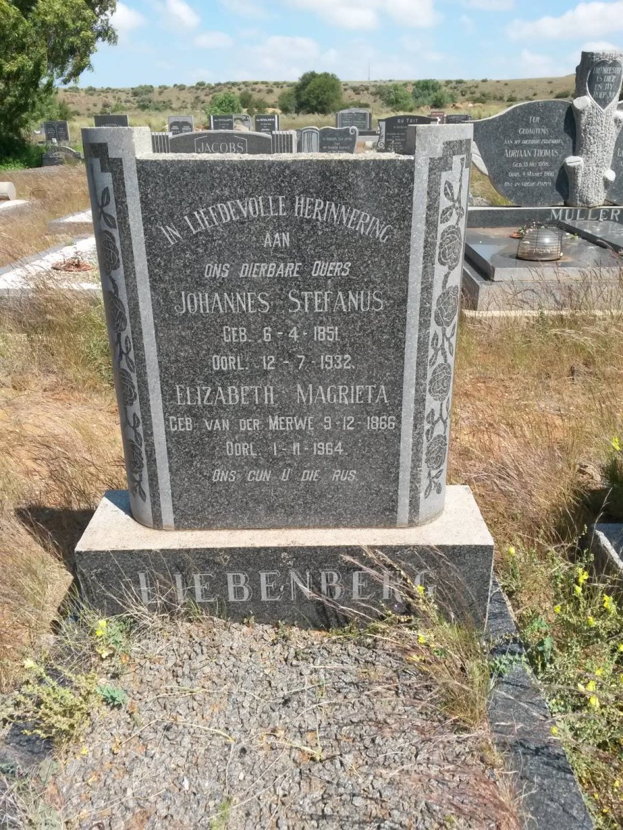 LIEBENBERG Johannes Stefanus 1851-1932 &amp; Elizabeth Magrieta VAN DER MERWE 1866-1964