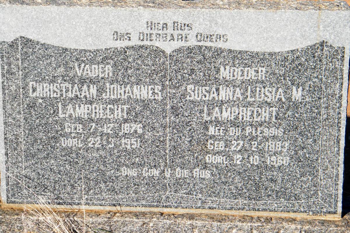 LAMPRECHT Christiaan Johannes 1876-1951 &amp; Susanna Lusia M. DU PLESSIS 1883-1960