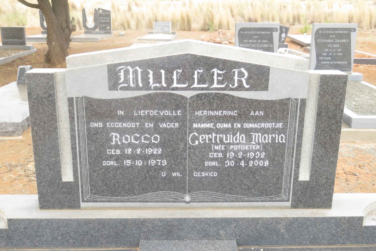 MULLER Rocco 1922-1973 &amp; Gertruida Maria POTGIETER 1932-2008