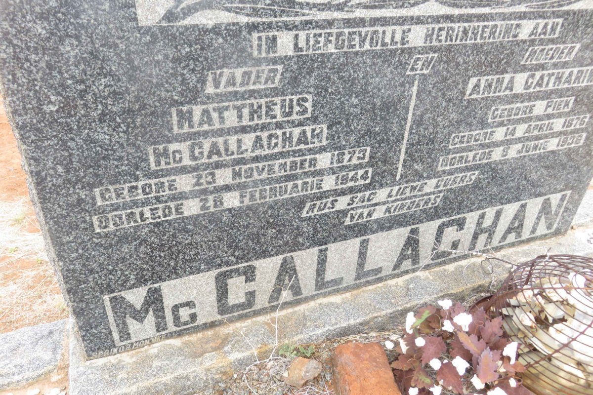 McCALLAGHAN Mattheus 1873-1944 &amp; Anna Catharina PIEK 1875-1936