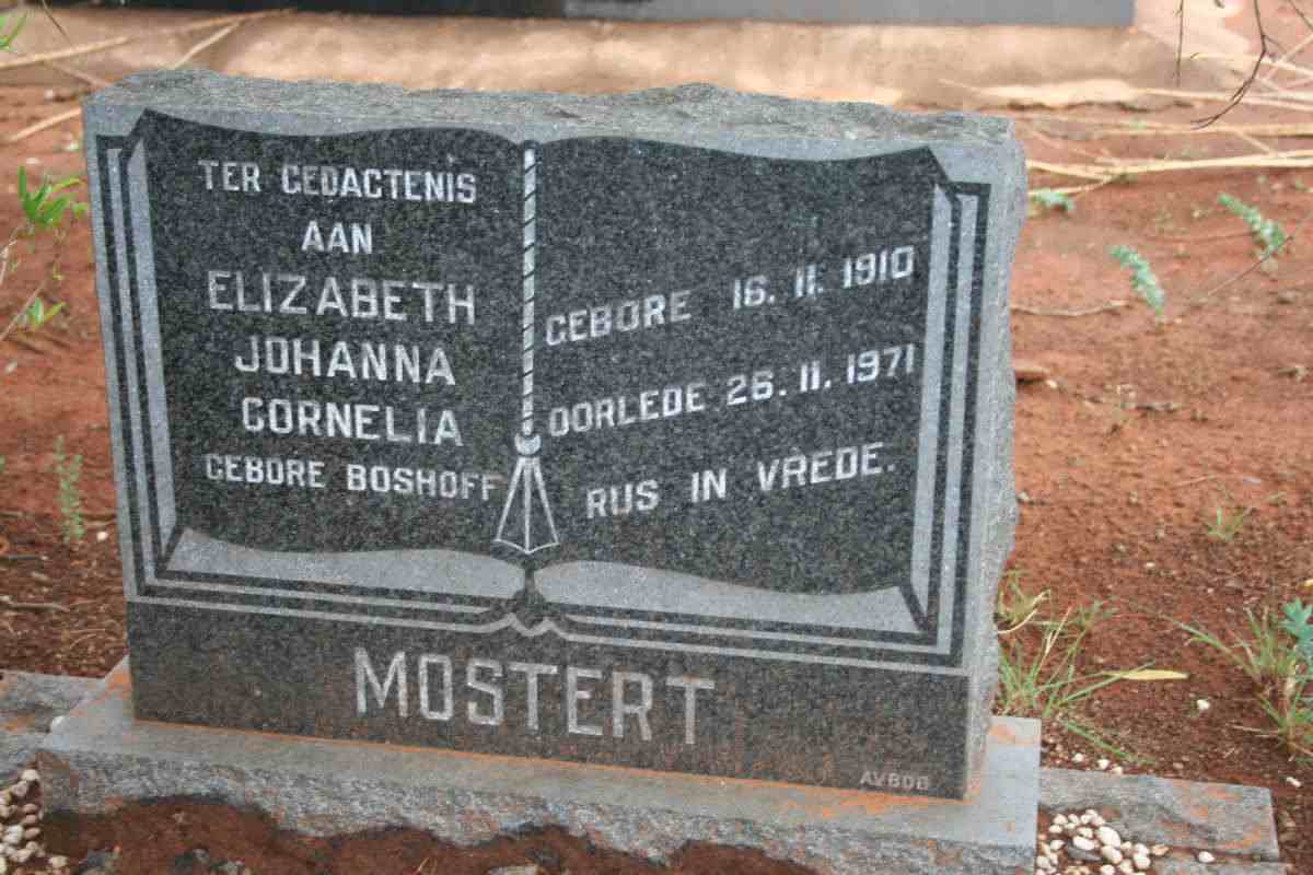 MOSTERT Elizabeth Johanna Cornelia nee BOSHOFF 1910-1971