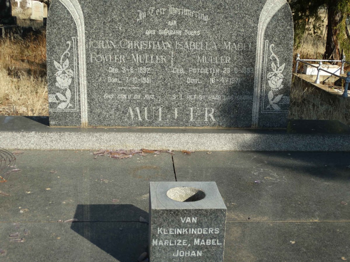 MULLER Johan Christiaan Fowler 1892-1951 &amp; Isabella Mabel POTGIETER 1893-1971