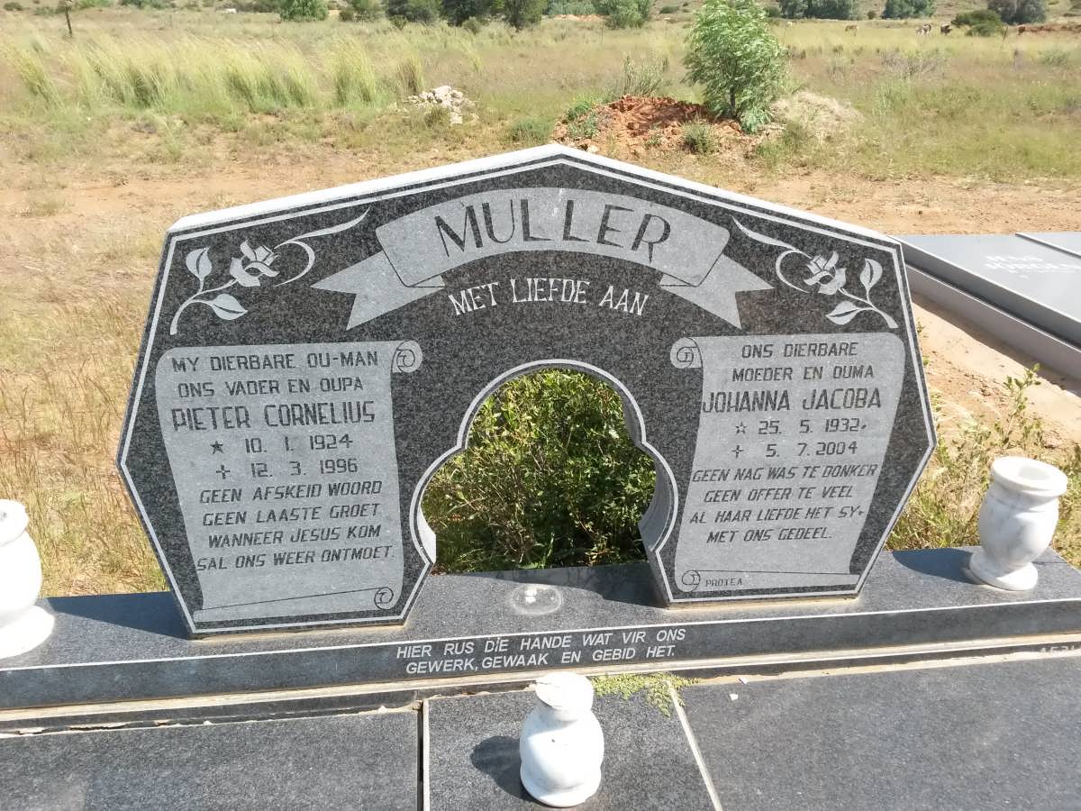 MULLER Pieter Cornelius 1924-1996 &amp; Johanna Jacoba 1932-2004
