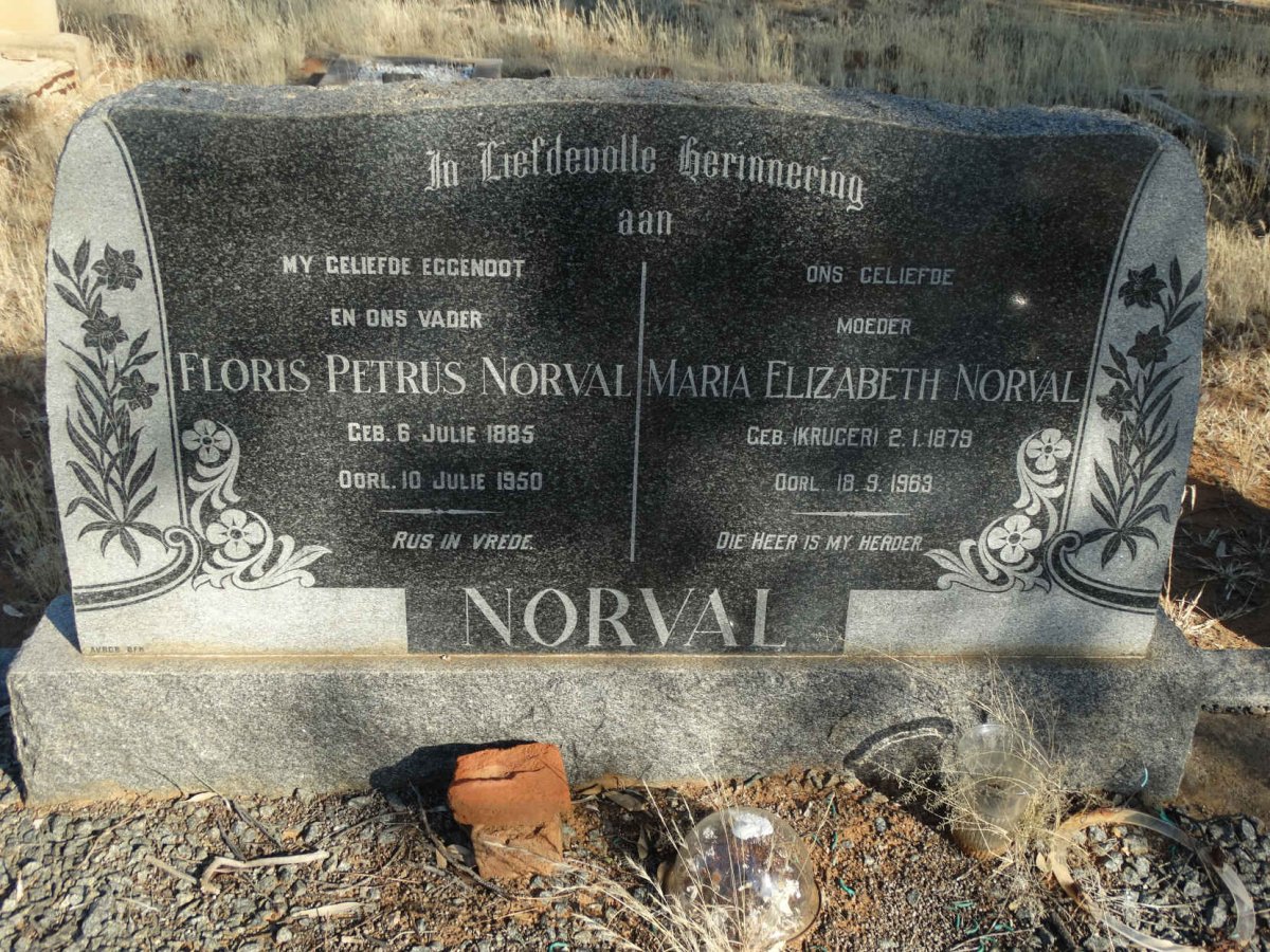 NORVAL Floris Petrus 1885-1950 &amp; Maria Elizabeth KRUGER 1879-1963