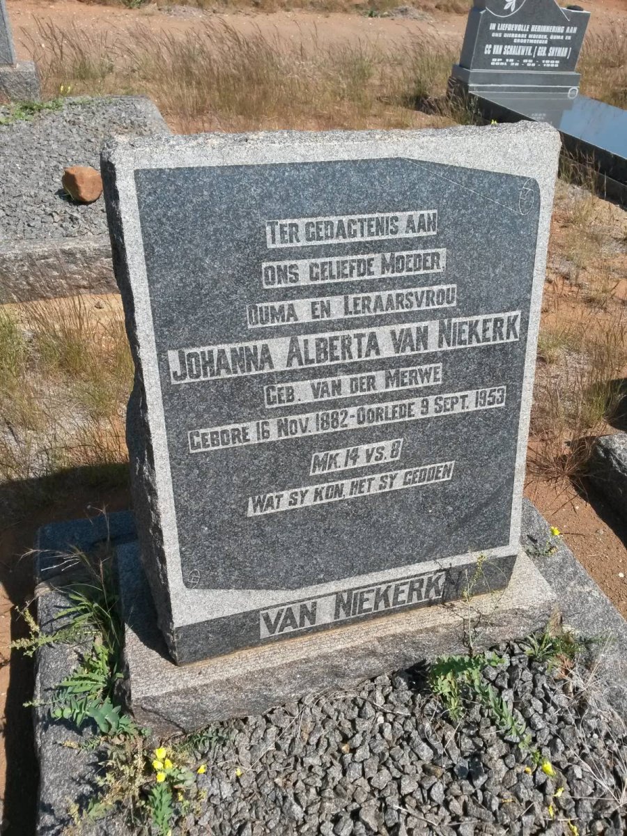 NIEKERK Johanna Alberta, van nee VAN DER MERWE 1882-1953