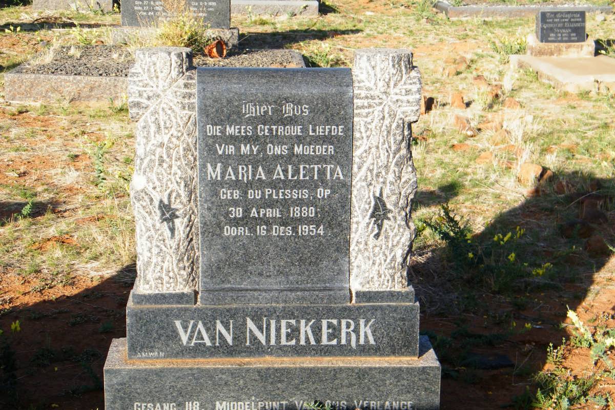 NIEKERK Maria Aletta, van nee DU PLESSIS 1880-1954